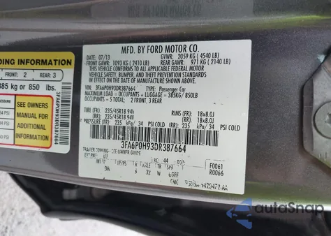 2013 Ford Fusion Se z USA, uszkodzony, nr VIN 3FA6P0H93DR387664